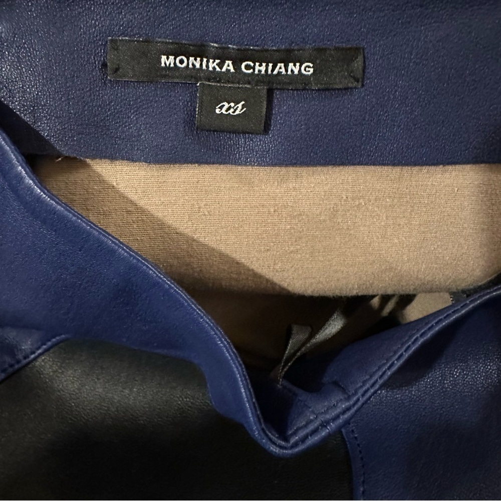 Monika Chiang Blue Black Leather High Rise Pencil Skirt Size XS 28” waist - Picture 4 of 6